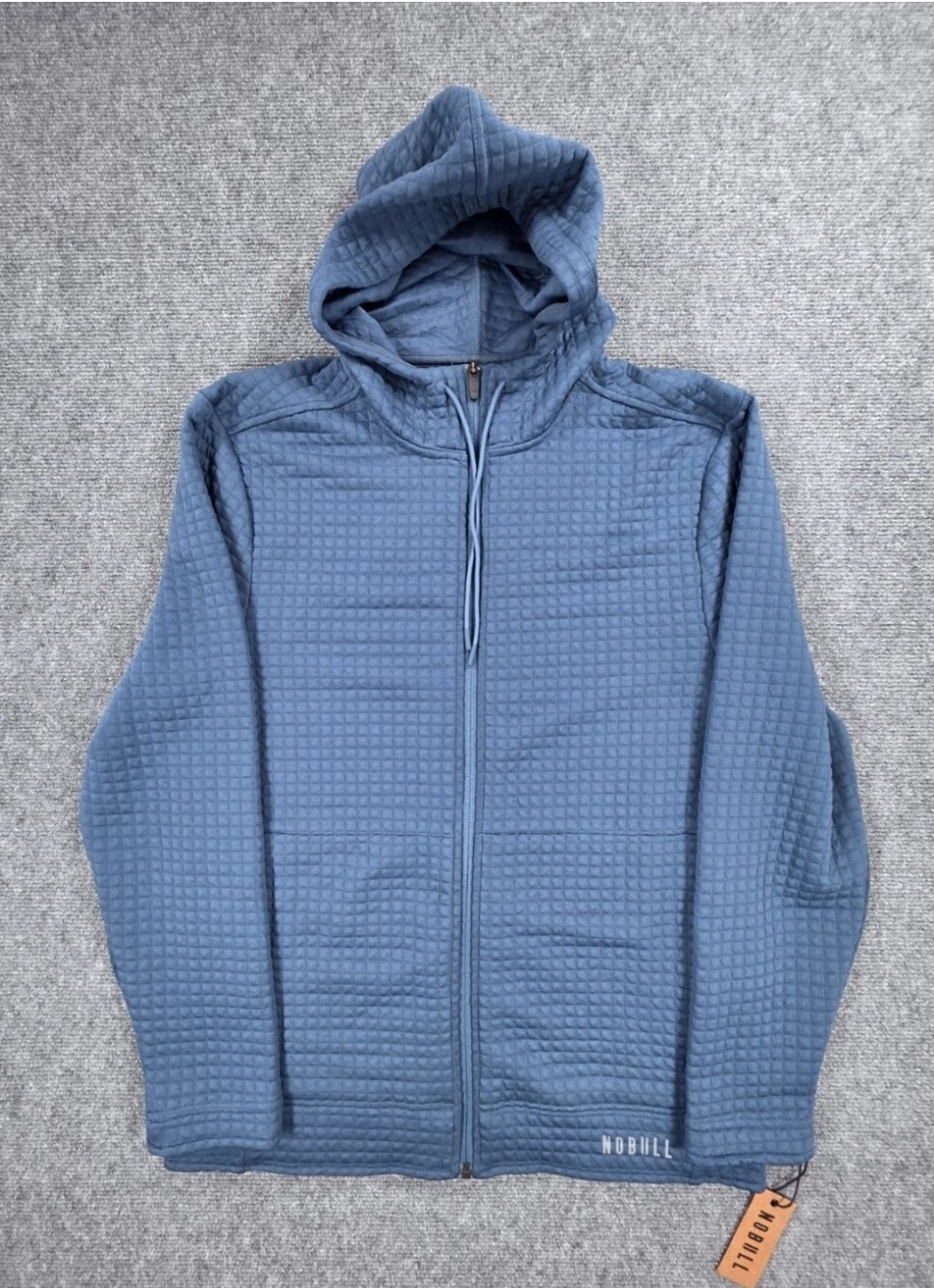 NOBULL Mens Large Hoodie Blue Waffle Knit Quilted Grid Full Zip Performance Gym